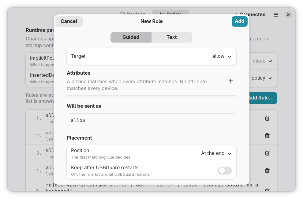 The New Rule dialog in guided mode
